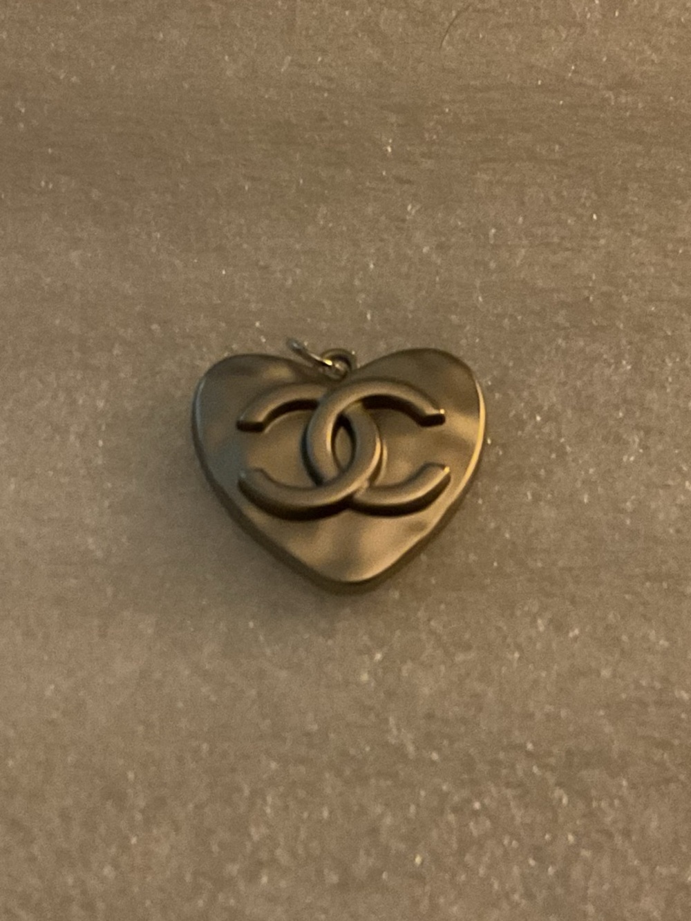 CHANEL CC Heart Pendant Charm Matte Gunmetal Silvertone Rare Boutique Style